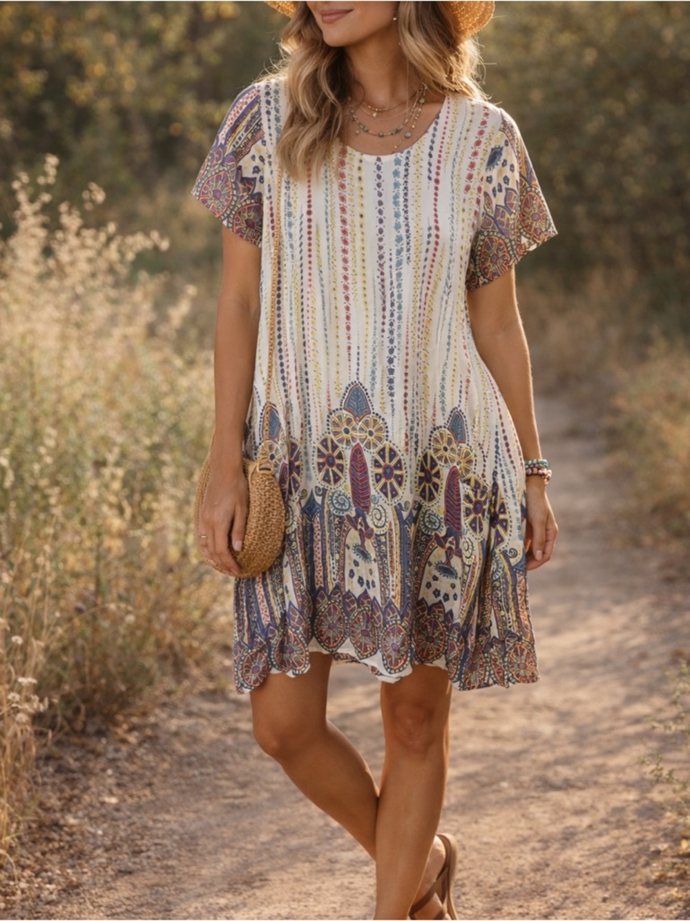 Yak & Yeti Boho Printed Tunic Dress Rayon Festival Hippie Small